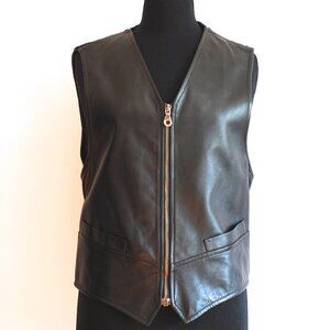 Iceberg 1990's Leather & Wool Sleeveless Jacket With Bat Lining - Italy